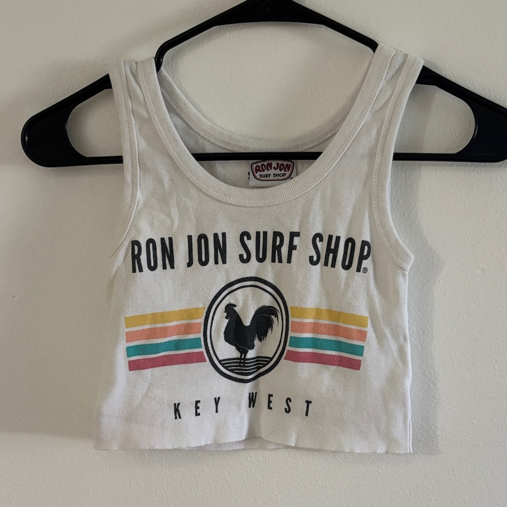 Ron Jon White Tank Top with Colorful Stripes